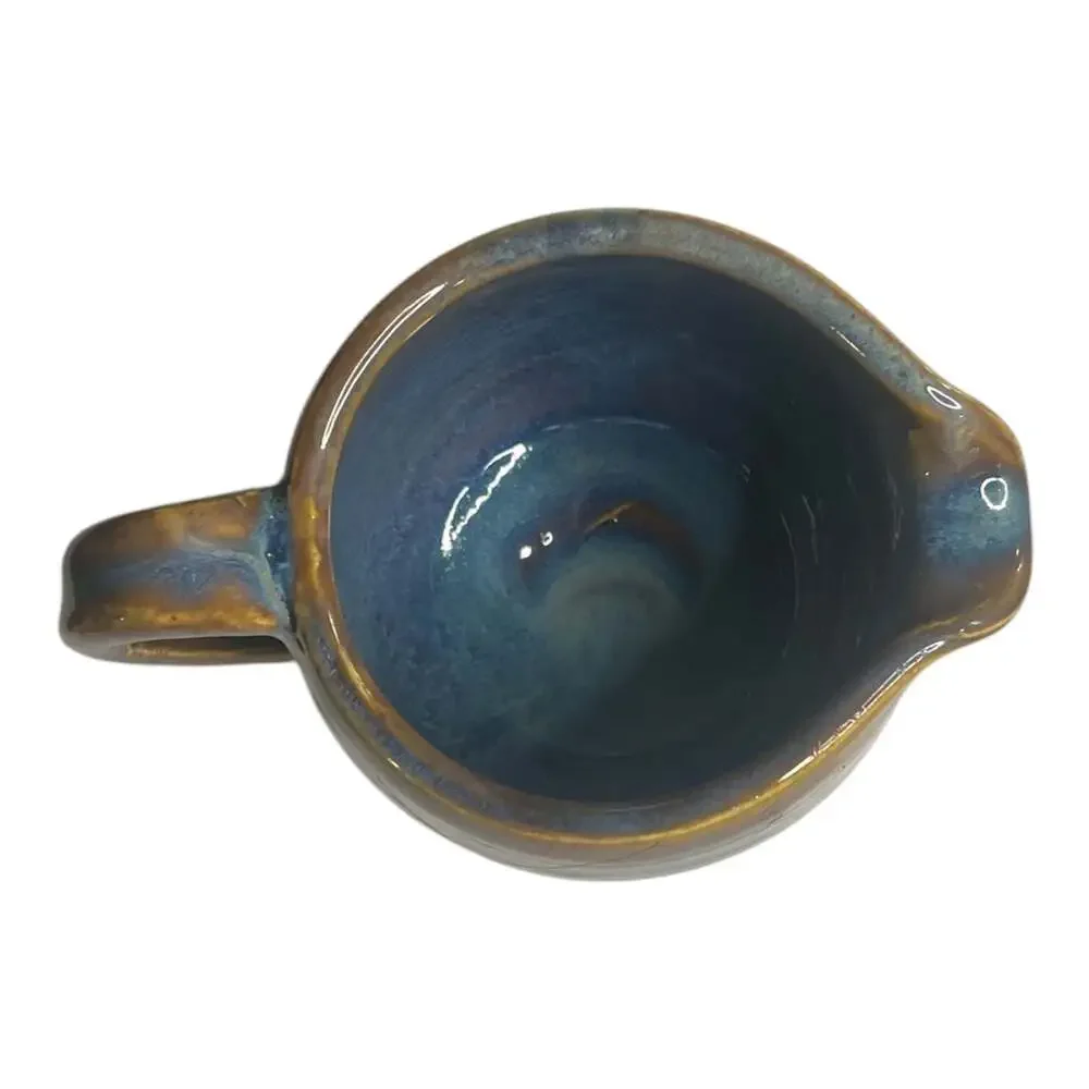 Vintage Handcrafted Studio Pottery Blue and Brown Glazed Creamer Pitcher Jug